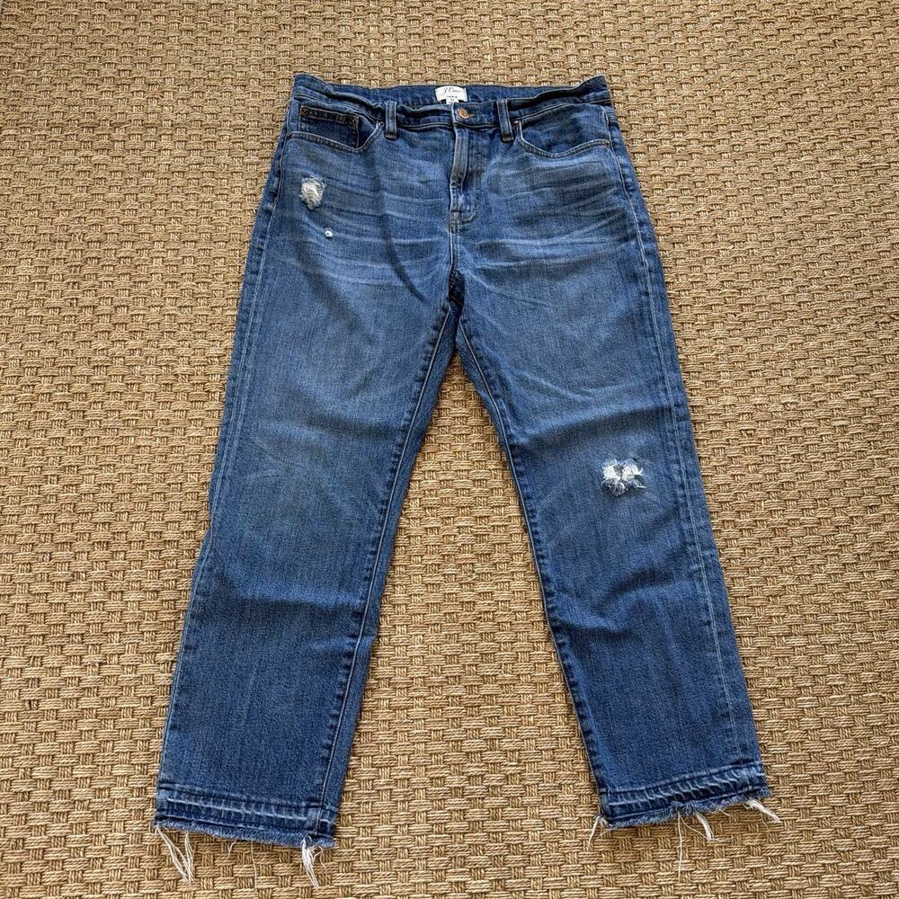 J. Crew Vintage Crop Jeans Rhodes Medium Blue Wash Frayed Distressed Size 30